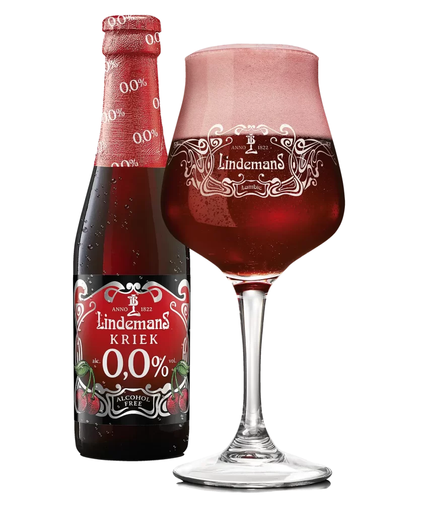 Lindemans Kriek 0,0% foi lançada e maio e já ganhou medalha de ouro no World Beer Awards 2025 (Crédito: Lindemans / Divulgação)