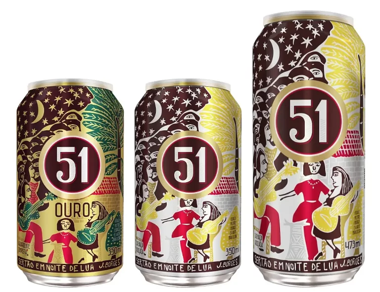 Lata premiada da Cachaça 51 Ouro mostra a força das gravuras de J. Borges