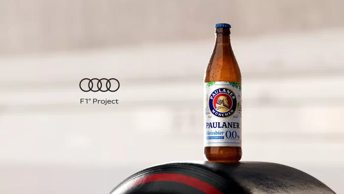 Paulaner na Fórmula 1 deve ter como cerveja principal a Paulaner Weissbier 0,0%, cerveja de trigo sem álcool (Crédito: Divulgação / Audi F1)