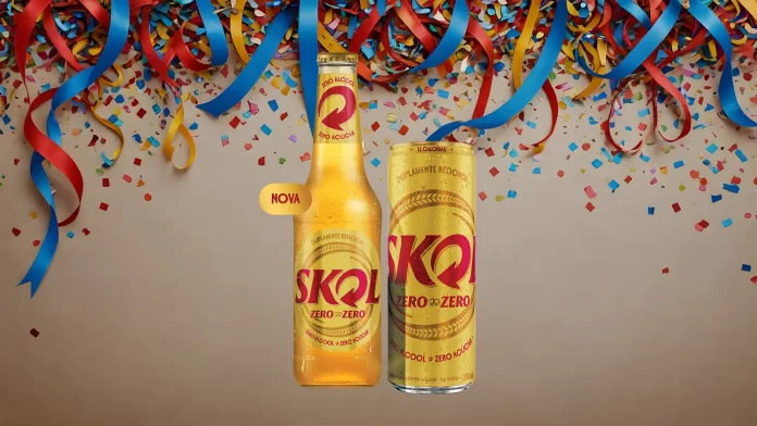 Skol Zero Zero é primeira cerveja zero açúcar e zero álcool do Brasil (Imagem: Divulgação, tratada com IA)