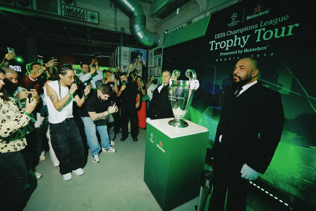 Chegada da taça em São Paulo foi celebrada com festa no Museu do Futebol (Crédito: Nicolas Calligaro / Divulgação)