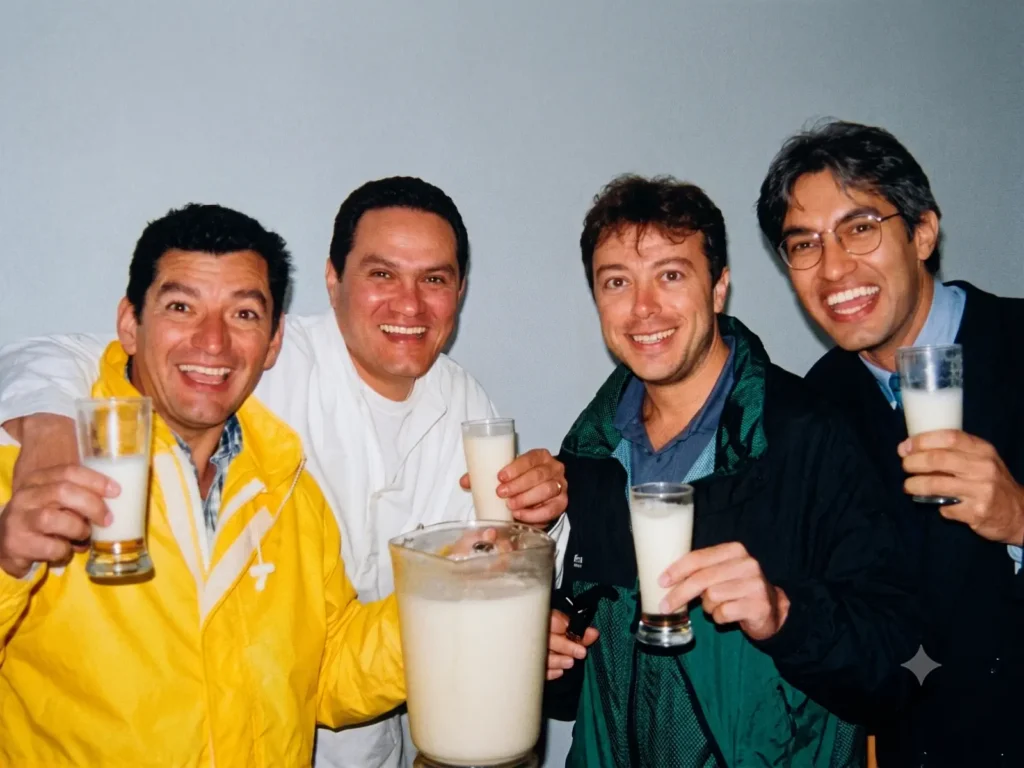 Os fundadores da cervejaria na primeira produção. Da esquerda para direita: Vasco, Alberto Ferreira, Marcelo Moss e Aldo Bergamasco (Crédito: Reprodução / Arquivo pessoal)