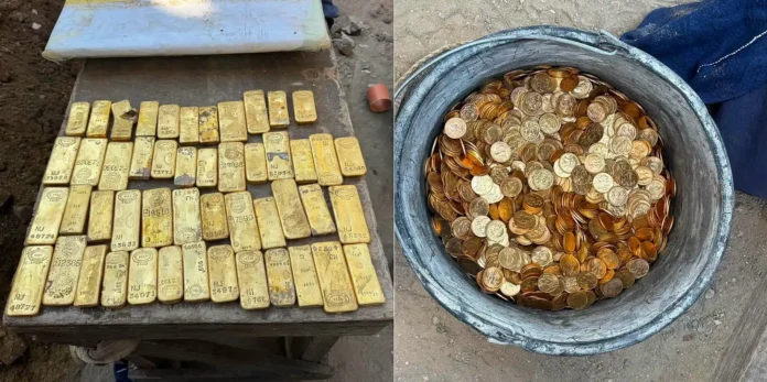 Tesouro encontrado é composto por 49 barras de ouro numeradas (lingotes), mais de 4 mil moedas e até algumas pepitas de ouro bruto (Crédito: Facebook da Polícia de Dendermonde)