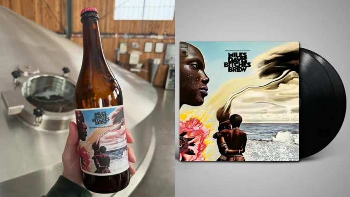 Em 2010, para marcar os 40 anos de Bitches Brew, a americana Dogfish Head trabalhou com a Sony em uma cerveja que buscava traduzir o álbum em formato de bebida (Crédito: Dogfish Head e Sony)