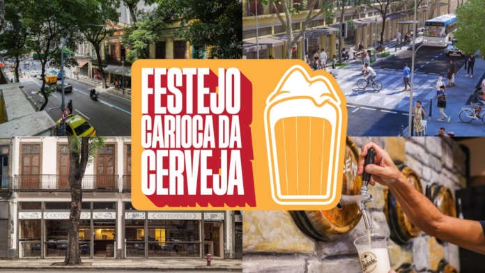 Logo do evento e fotos da Rua da Carioca, sede da Rua da Cerveja, no Centro do Rio de Janeiro, vai receber o Festejo Carioca da Cerveja (Crédito: Prefeitura do Rio de Janeiro / Divulgação)